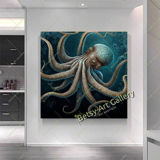 Octopus Wall Art Print on Canvas - Ocean Animal Decor