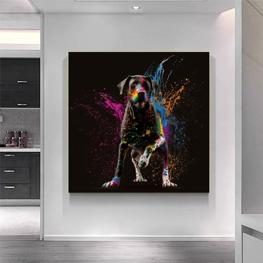 Colorful Dog Wall Art Print - Vibrant Splatter Paint Dog Canvas #3