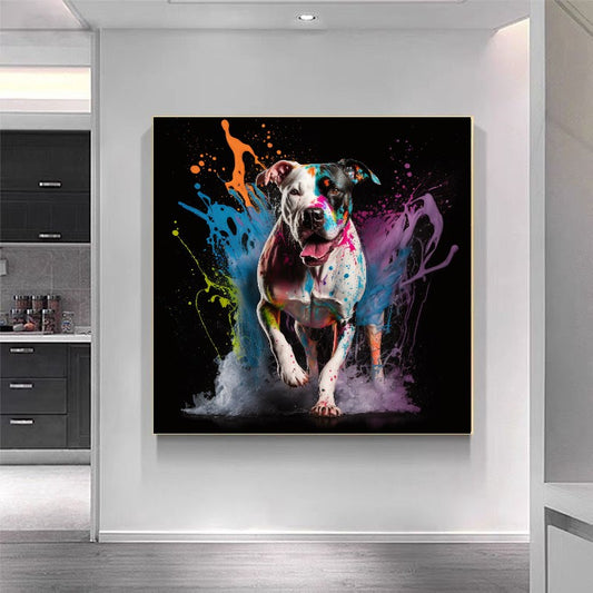 Colorful Dog Wall Art Print - Vibrant Splatter Paint Dog Canvas