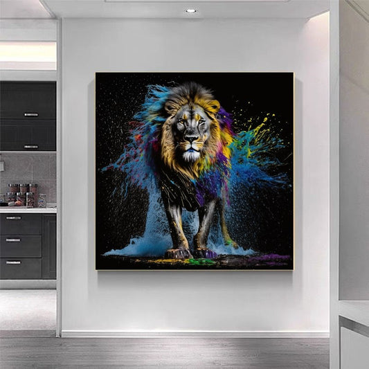 Majestic Colorful Lion Wall Art – Abstract Wildlife Canvas Print #1