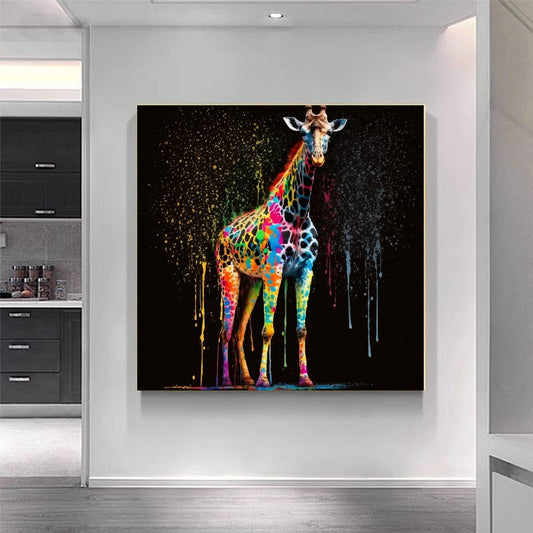 Vibrant Abstract Giraffe Wall Art – Colorful Wildlife Canvas Print