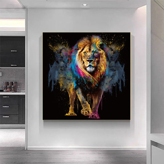 Vibrant Roaring Lion Wall Art – Abstract Wildlife Canvas Print