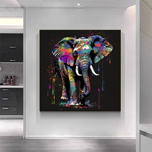 Colorful Abstract Elephant Wall Art – Modern Wildlife Canvas Print