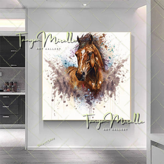 Horse Wall Decor – Abstract Equine Art on Stretched Canvas