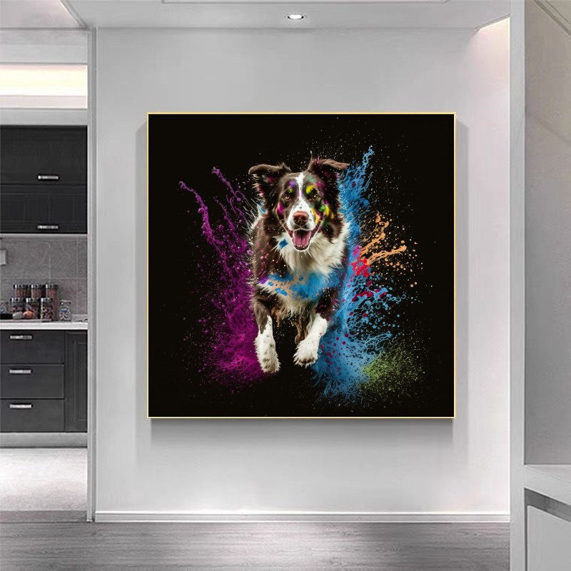 Colorful Dog Wall Art Print - Vibrant Splatter Paint Dog Canvas #3