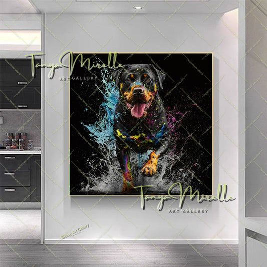 Floral Dog Canvas Print – Modern Animal Wall Art