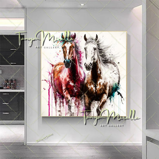 Galloping Horses Art Print on Canvas – Modern Wild Horse Wall Art