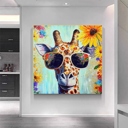 Sunny Family of Giraffes Colorful Art Print – Funny Animal Wall Decor #1
