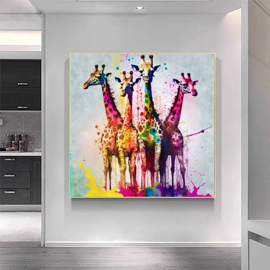 Vibrant Abstract Giraffes Wall Art – Colorful Wildlife Canvas Print