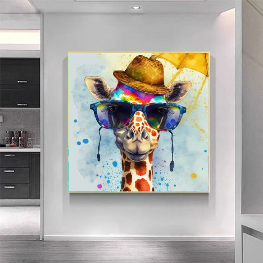 Cool Giraffe Colorful Art Print – Funny Animal Wall Deco