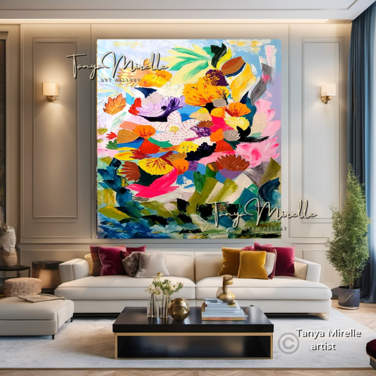Vivid Colorful Underwater Painting Canvas - Modern Abstract Floral Wall Art #109