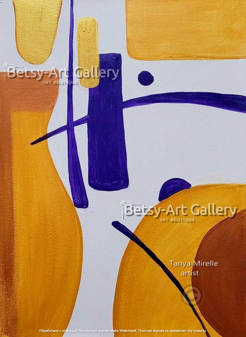 Gold Abstract Painting on Canvas - Modern Minimalist Wall Art Decor #113