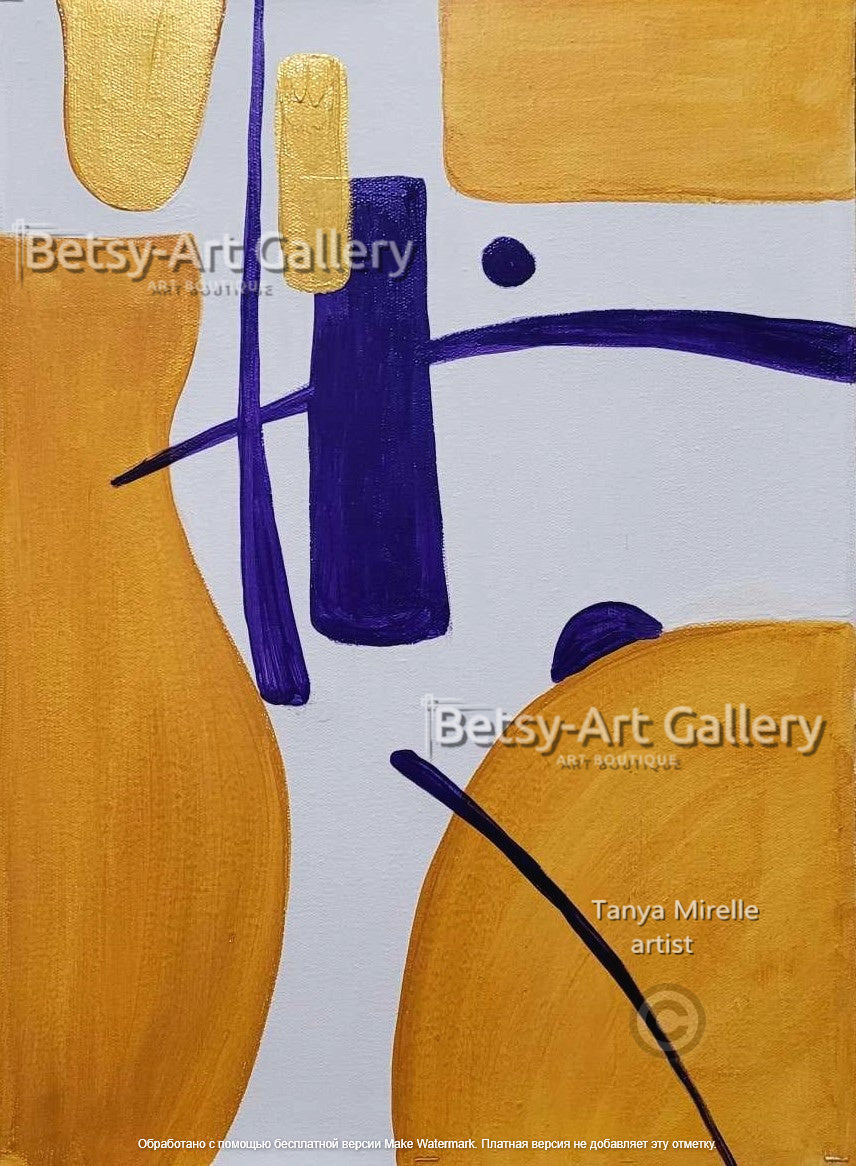 Gold Abstract Painting on Canvas - Modern Minimalist Wall Art Decor #114