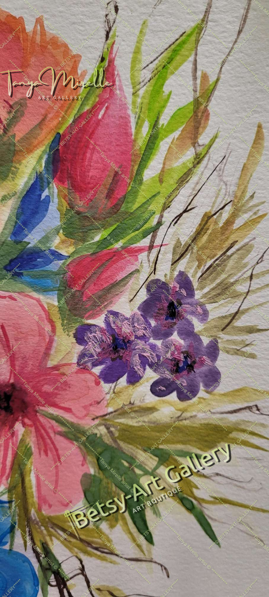 Original Watercolor Mallows Painting, Botanical Wall Art No Frame abstract expressionism art print birthday gift blooming garden art botanical print colorful painting floral art floral painting garden painting gift for mom mediterranean art modern art modern wall art nature painting paper painting small painting wall art home decor watercolor floral watercolor flowers watercolor landscape watercolor painting