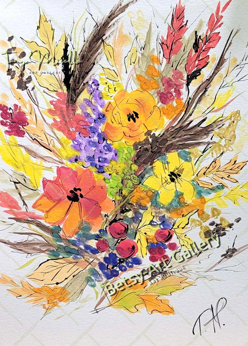Watercolor Autumn Wild Flowers Painting, Botanical Wall Art No Frame abstract expressionism art print birthday gift blooming garden art botanical print colorful painting floral art floral painting garden painting gift for mom mediterranean art modern art modern wall art nature painting paper painting small painting wall art home decor watercolor floral watercolor flowers watercolor landscape watercolor painting