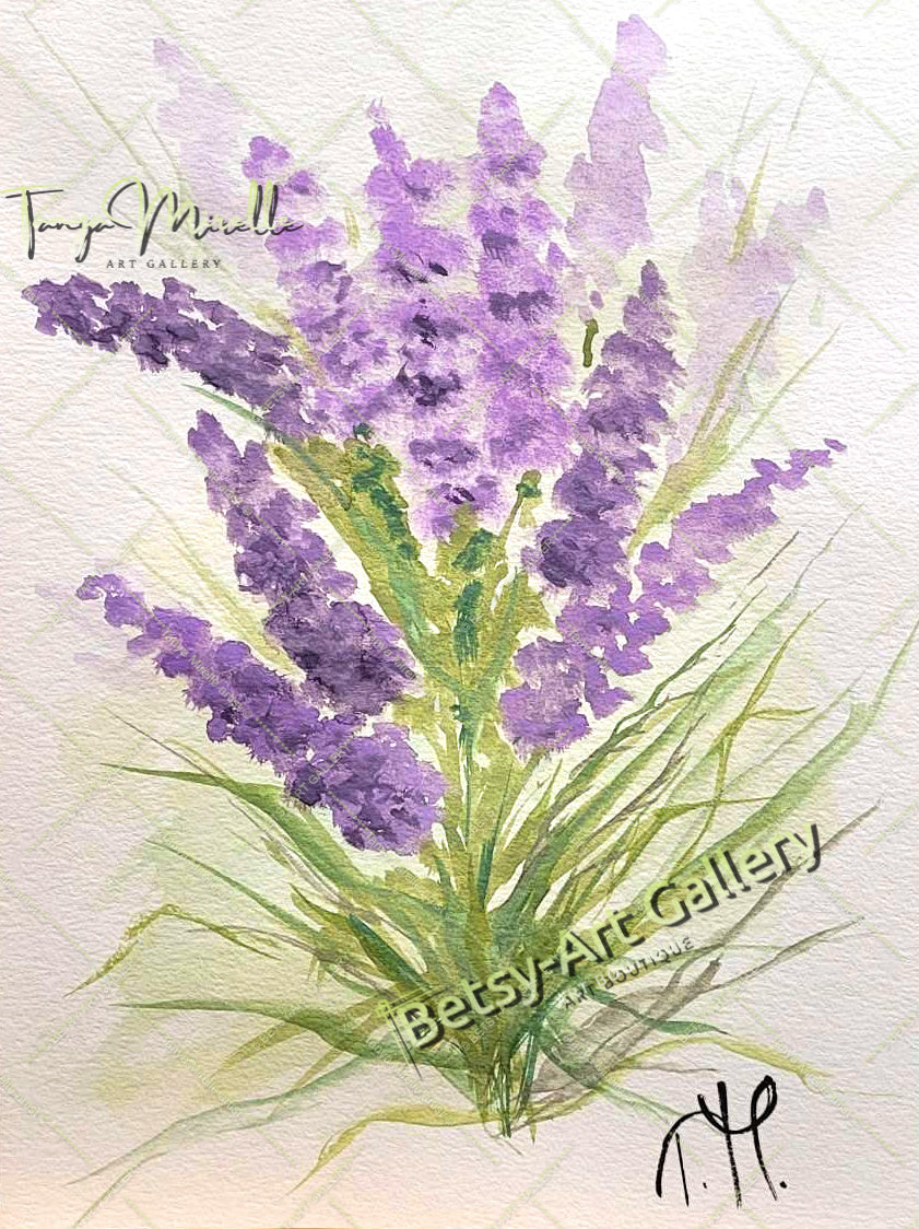 Watercolor Lavender Painting, Botanical Wall Art No Frame abstract expressionism art print birthday gift blooming garden art botanical print colorful painting floral art floral painting garden painting gift for mom lavender painting mediterranean art modern art modern wall art nature painting paper painting small painting wall art home decor watercolor floral watercolor flowers watercolor landscape watercolor painting wildflowers painting