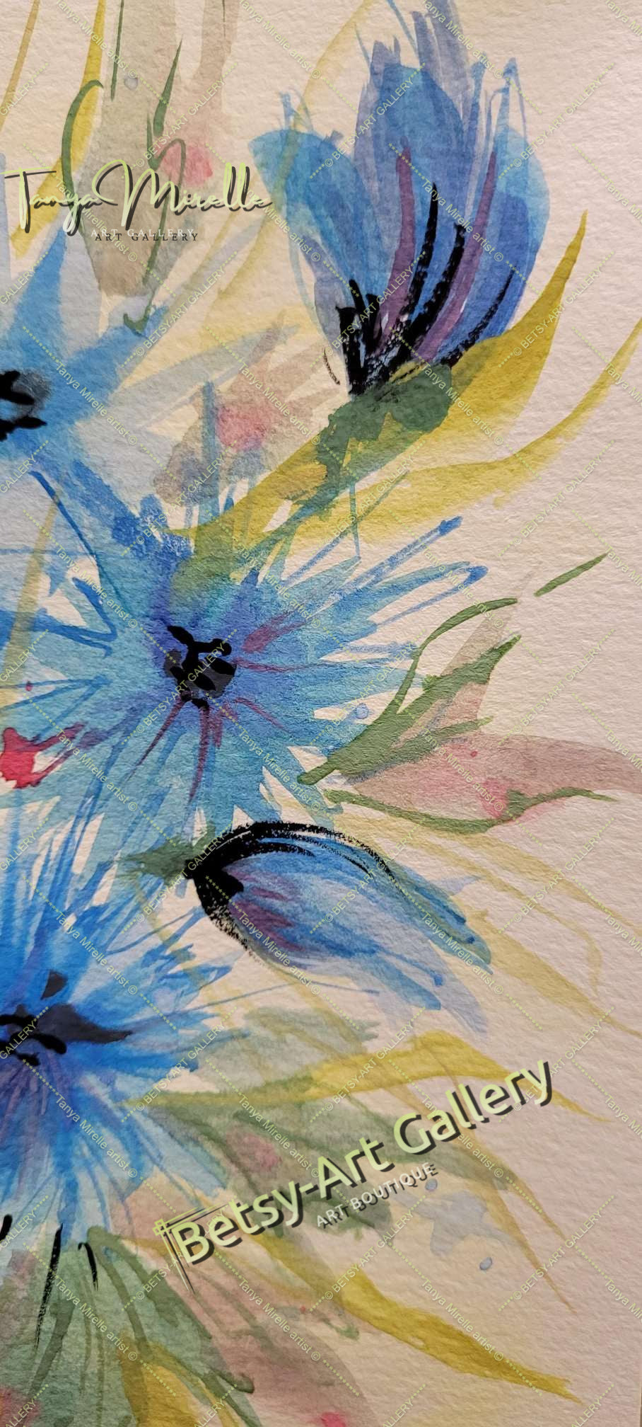 Original Watercolor Cornflowers Painting, Botanical Wall Art No Frame abstract expressionism art print birthday gift blooming garden art botanical print colorful painting floral art floral painting garden painting gift for mom mediterranean art modern art modern wall art nature painting paper painting small painting wall art home decor watercolor floral watercolor flowers watercolor landscape watercolor painting