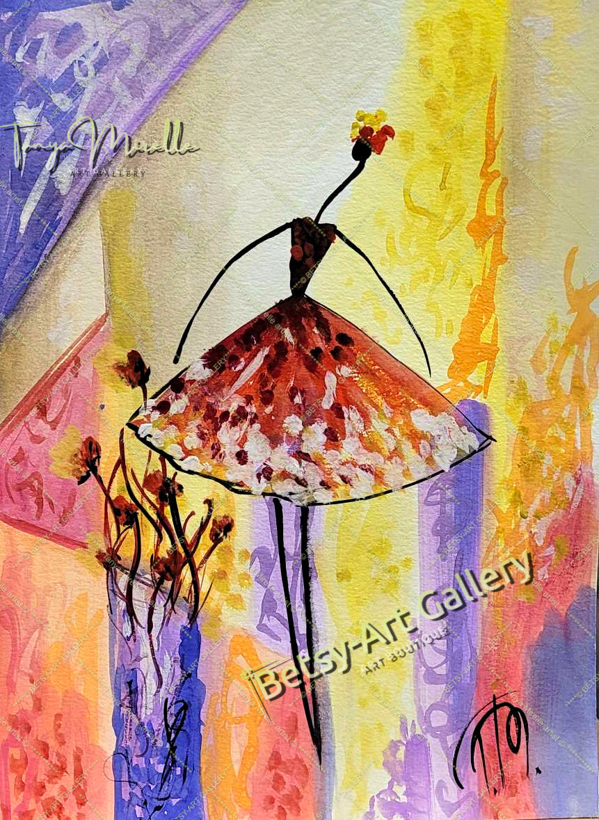 Elegant Watercolor Ballet Painting, Ballerina Dance Art No Frame abstract expressionism art for girls Ballerina Dance ballerina print ballet decor ballet painting birthday gift colorful painting dance wall art dancer illustration elegant art gift for mom modern art modern wall art paper painting small painting wall art home decor watercolor art watercolor painting
