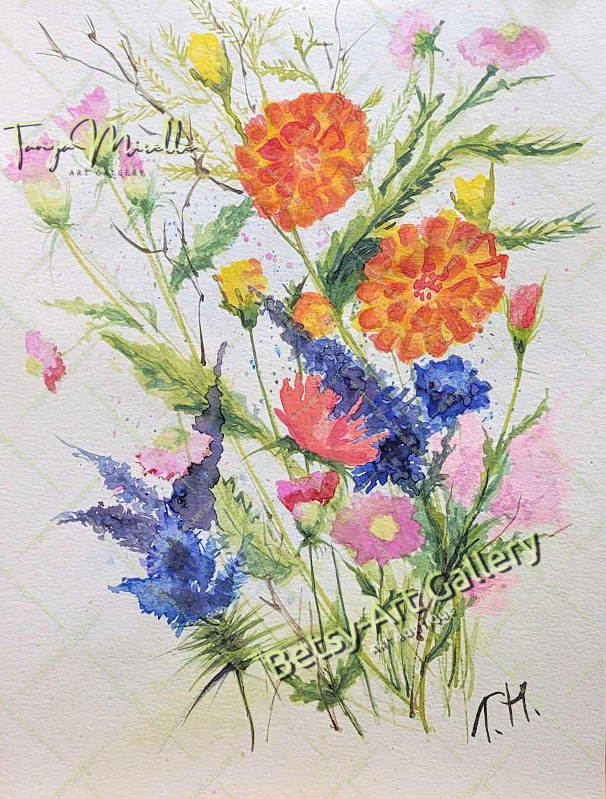 Watercolor Painting Flowers of Mediterranean, Botanical Wall Art No Frame abstract expressionism art print birthday gift blooming garden art botanical print colorful painting floral art floral painting garden painting gift for mom mediterranean art modern art modern wall art nature painting paper painting small painting wall art home decor watercolor floral watercolor flowers watercolor landscape watercolor painting wildflowers painting