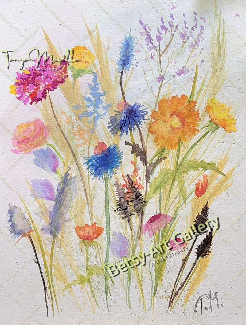 Watercolor Wildflowers Painting, Botanical Wall Art No Frame #3 abstract expressionism art print birthday gift blooming garden art botanical print colorful painting floral art floral painting garden painting gift for mom mediterranean art modern art modern wall art nature painting paper painting small painting wall art home decor watercolor floral watercolor flowers watercolor landscape watercolor painting wildflowers painting
