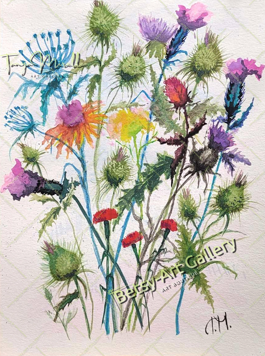 Watercolor Wildflowers Painting, Botanical Wall Art #2 No Frame abstract expressionism art print birthday gift blooming garden art botanical print colorful painting floral art floral painting garden painting gift for mom mediterranean art modern art modern wall art nature painting paper painting small painting wall art home decor watercolor floral watercolor flowers watercolor landscape watercolor painting