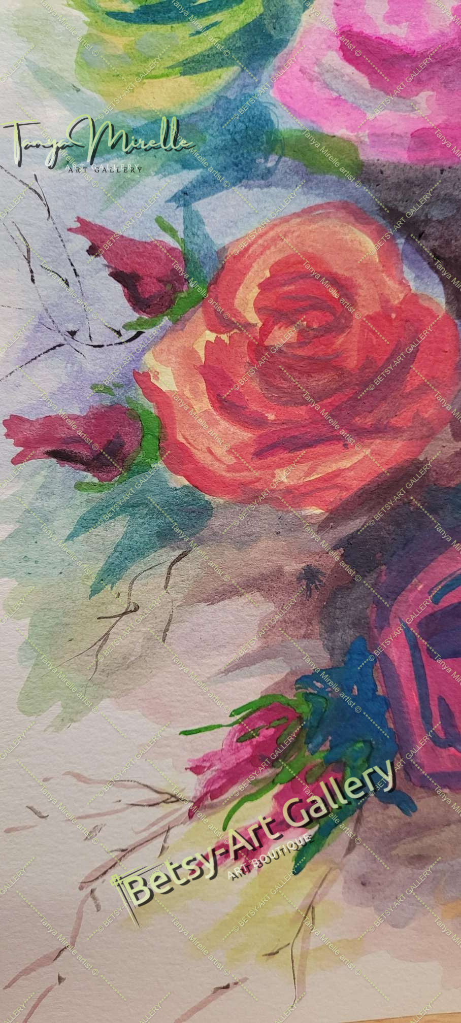 Original Watercolor Painting Garden Roses Wall Art, No Frame abstract expressionism art print birthday gift blooming garden art botanical print colorful painting floral art floral painting garden painting gift for mom mediterranean art modern art modern wall art nature painting olive garder art paper painting small painting wall art home decor watercolor floral watercolor flowers watercolor landscape watercolor painting