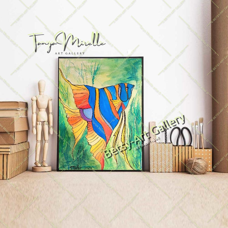 Vibrant Caribbean Fish Watercolor Painting - Tropical Wall Art No Frame abstract expressionism birthday gift Caribbean fish colorful painting fish painting marine life modern wall art nautical art ocean decor paper painting sea life painting small painting tropical art vibrant fish art wall art home decor watercolor art watercolor fish watercolor painting watercolor sea art