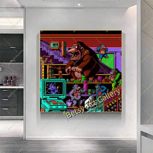 Retro Mario 80s Canvas Print, Vintage Video Game Wall Art