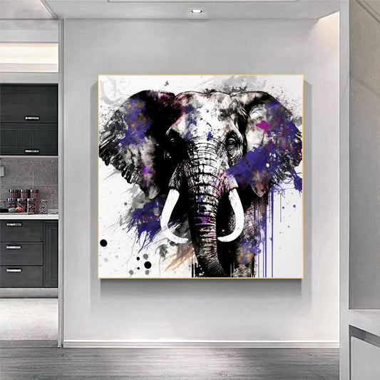 Graffiti Black White Abstract Elephant Wall Art – Modern Wildlife Canvas Print