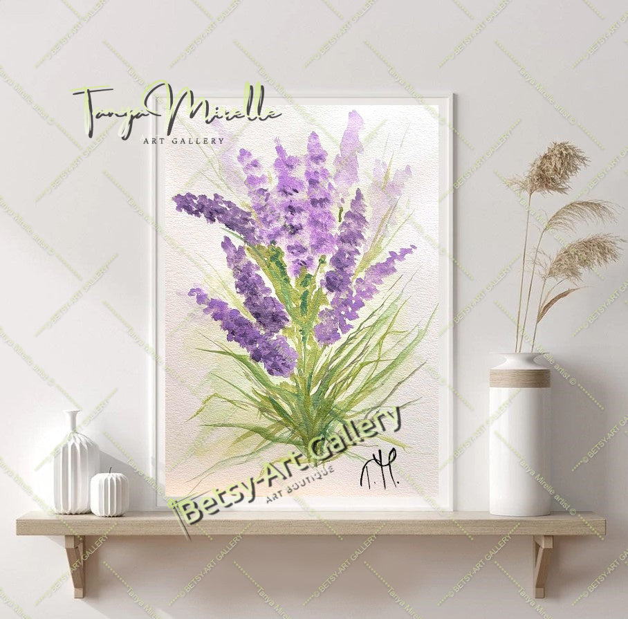 Watercolor Lavender Painting, Botanical Wall Art No Frame abstract expressionism art print birthday gift blooming garden art botanical print colorful painting floral art floral painting garden painting gift for mom lavender painting mediterranean art modern art modern wall art nature painting paper painting small painting wall art home decor watercolor floral watercolor flowers watercolor landscape watercolor painting wildflowers painting