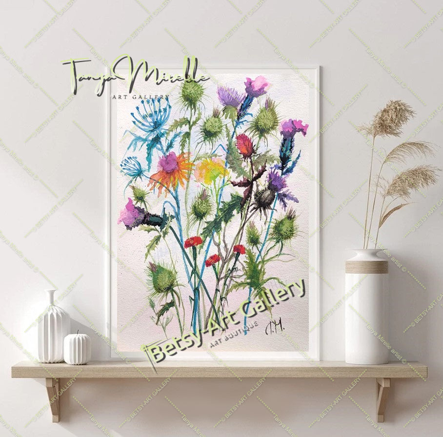 Watercolor Wildflowers Painting, Botanical Wall Art #2 No Frame abstract expressionism art print birthday gift blooming garden art botanical print colorful painting floral art floral painting garden painting gift for mom mediterranean art modern art modern wall art nature painting paper painting small painting wall art home decor watercolor floral watercolor flowers watercolor landscape watercolor painting