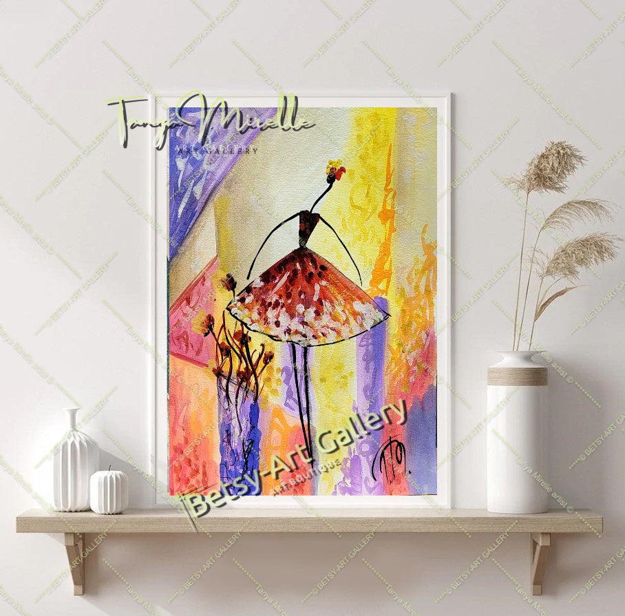 Elegant Watercolor Ballet Painting, Ballerina Dance Art No Frame abstract expressionism art for girls Ballerina Dance ballerina print ballet decor ballet painting birthday gift colorful painting dance wall art dancer illustration elegant art gift for mom modern art modern wall art paper painting small painting wall art home decor watercolor art watercolor painting