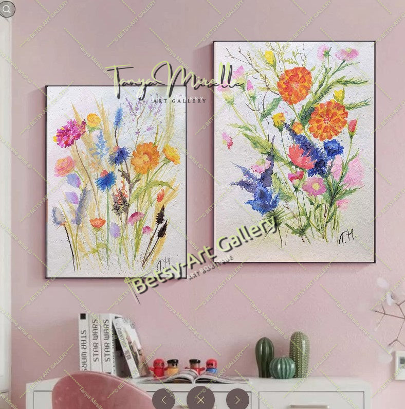 Watercolor Painting Flowers of Mediterranean, Botanical Wall Art No Frame abstract expressionism art print birthday gift blooming garden art botanical print colorful painting floral art floral painting garden painting gift for mom mediterranean art modern art modern wall art nature painting paper painting small painting wall art home decor watercolor floral watercolor flowers watercolor landscape watercolor painting wildflowers painting