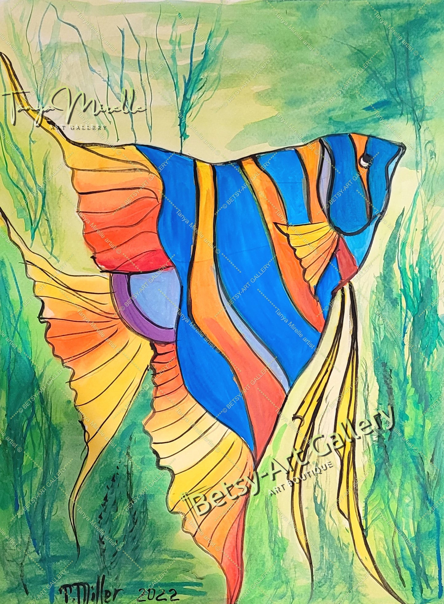 Vibrant Caribbean Fish Watercolor Painting - Tropical Wall Art No Frame abstract expressionism birthday gift Caribbean fish colorful painting fish painting marine life modern wall art nautical art ocean decor paper painting sea life painting small painting tropical art vibrant fish art wall art home decor watercolor art watercolor fish watercolor painting watercolor sea art