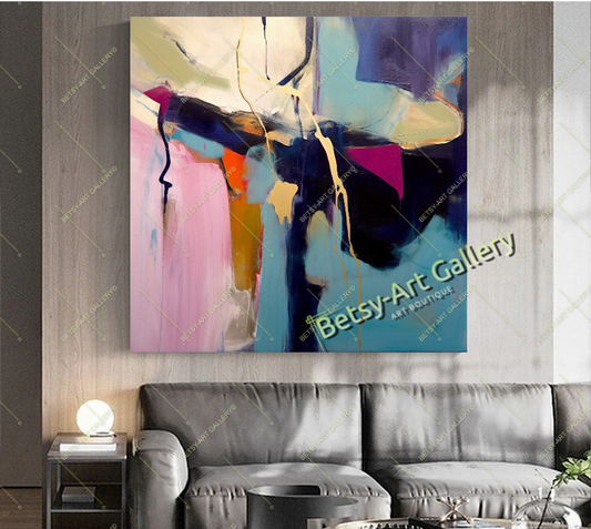 Purple Gold Abstract Canvas Print - Elegant Colorful Wall Art