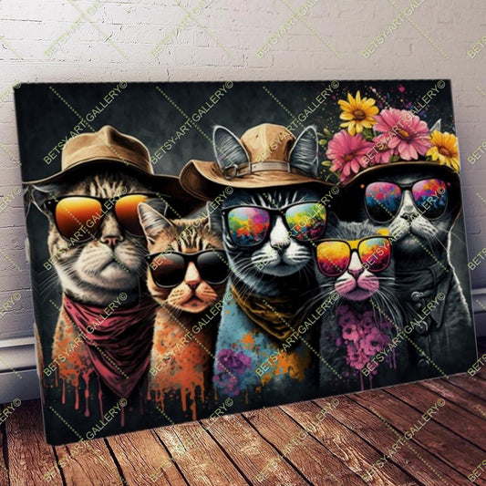 Colorful Portrait Family Cats Canvas Print - Modern Wall Art Decor