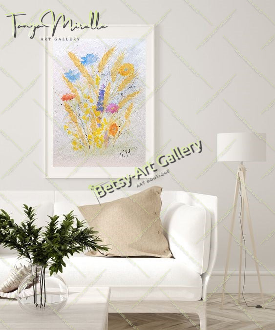 Watercolor Painting Ears of Wheat, Botanical Wall Art No Frame abstract expressionism art print birthday gift blooming garden art botanical print colorful painting floral art floral painting garden painting gift for mom mediterranean art modern art modern wall art nature painting paper painting small painting wall art home decor watercolor floral watercolor flowers watercolor landscape watercolor painting wildflowers painting