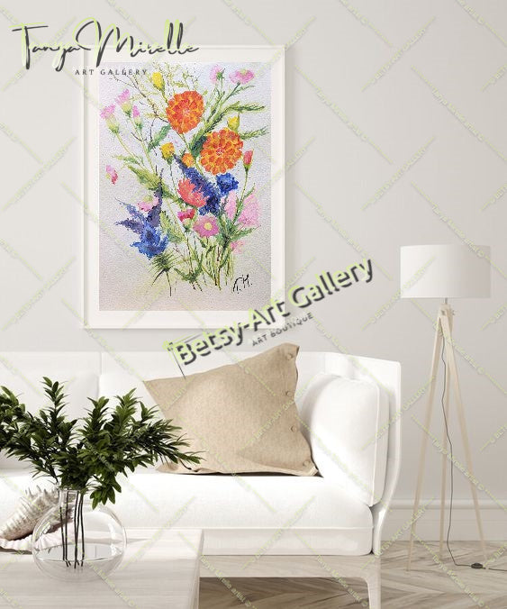 Watercolor Painting Flowers of Mediterranean, Botanical Wall Art No Frame abstract expressionism art print birthday gift blooming garden art botanical print colorful painting floral art floral painting garden painting gift for mom mediterranean art modern art modern wall art nature painting paper painting small painting wall art home decor watercolor floral watercolor flowers watercolor landscape watercolor painting wildflowers painting