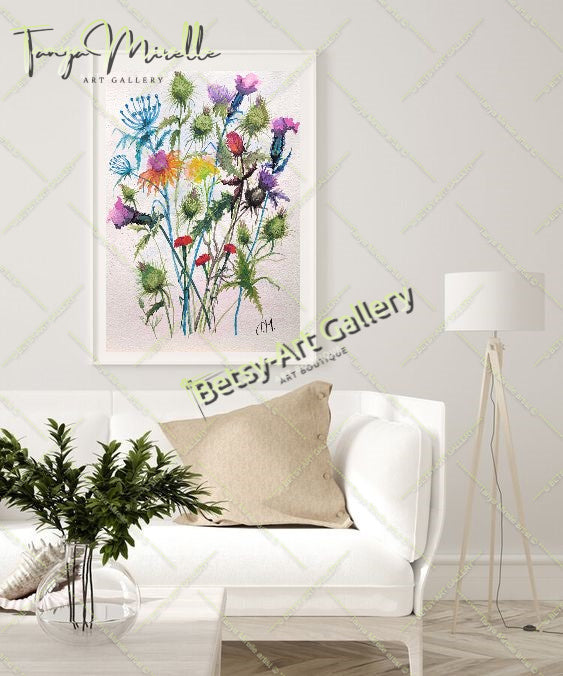 Watercolor Wildflowers Painting, Botanical Wall Art #2 No Frame abstract expressionism art print birthday gift blooming garden art botanical print colorful painting floral art floral painting garden painting gift for mom mediterranean art modern art modern wall art nature painting paper painting small painting wall art home decor watercolor floral watercolor flowers watercolor landscape watercolor painting