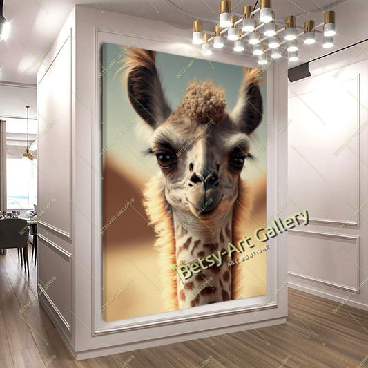 White Llama Canvas Print, Modern Animal Wall Art