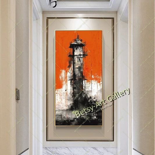 Modern Lighthouse Canvas Print, Coastal Wall Art