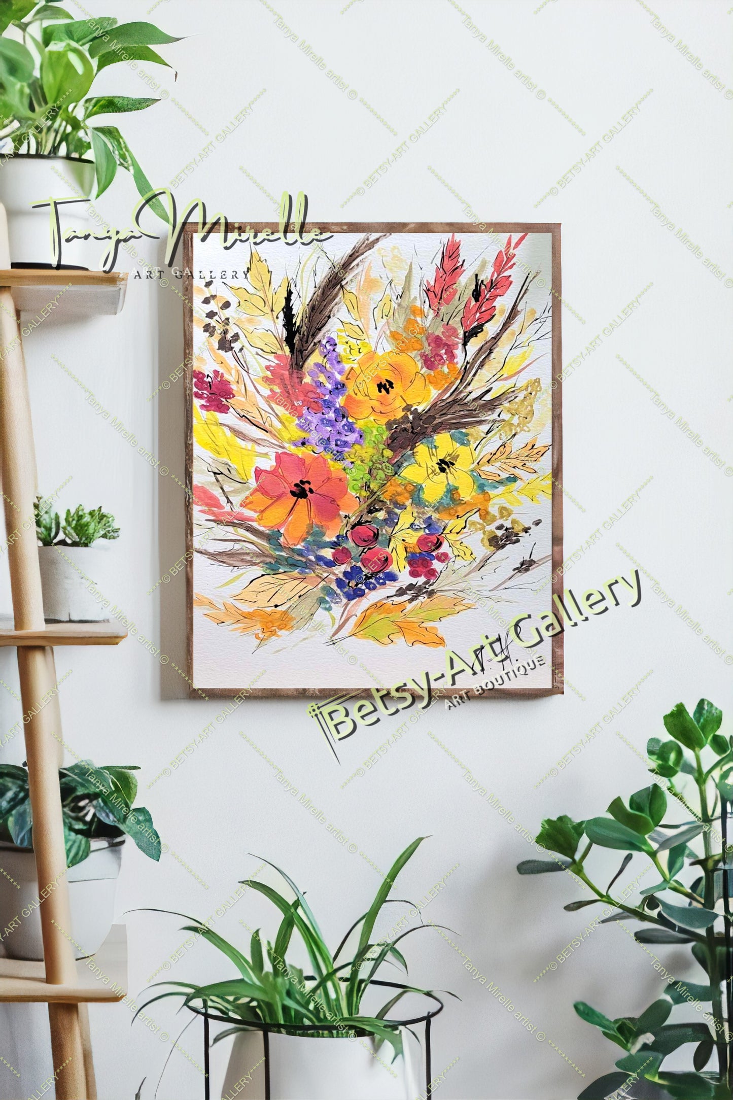 Watercolor Autumn Wild Flowers Painting, Botanical Wall Art No Frame abstract expressionism art print birthday gift blooming garden art botanical print colorful painting floral art floral painting garden painting gift for mom mediterranean art modern art modern wall art nature painting paper painting small painting wall art home decor watercolor floral watercolor flowers watercolor landscape watercolor painting