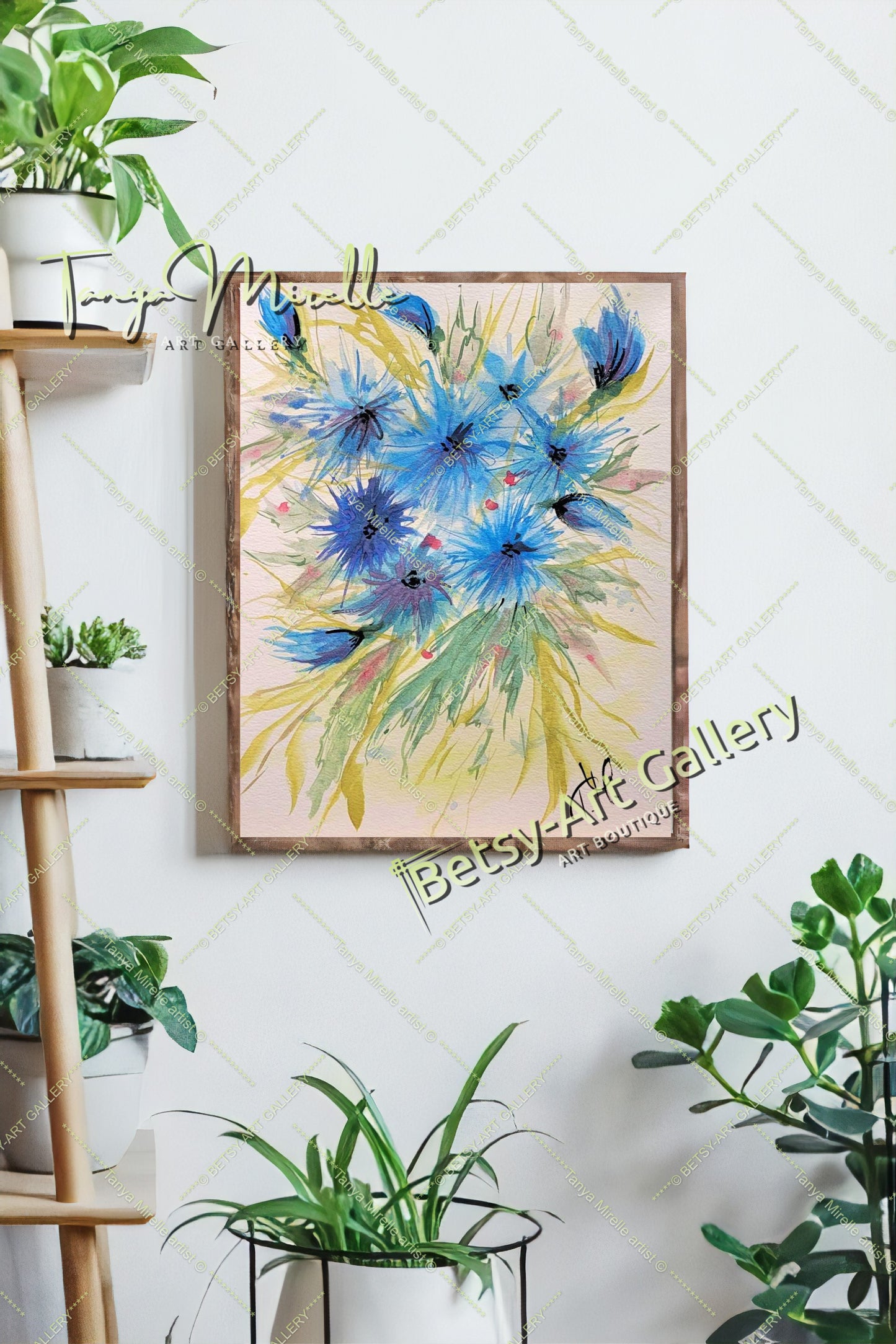Original Watercolor Cornflowers Painting, Botanical Wall Art No Frame abstract expressionism art print birthday gift blooming garden art botanical print colorful painting floral art floral painting garden painting gift for mom mediterranean art modern art modern wall art nature painting paper painting small painting wall art home decor watercolor floral watercolor flowers watercolor landscape watercolor painting