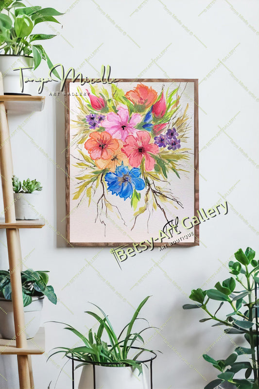 Original Watercolor Mallows Painting, Botanical Wall Art No Frame abstract expressionism art print birthday gift blooming garden art botanical print colorful painting floral art floral painting garden painting gift for mom mediterranean art modern art modern wall art nature painting paper painting small painting wall art home decor watercolor floral watercolor flowers watercolor landscape watercolor painting