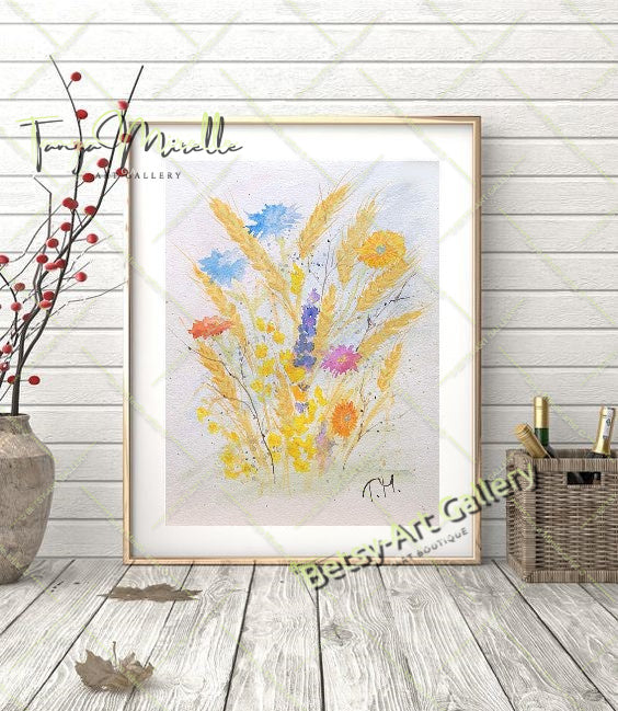 Watercolor Painting Ears of Wheat, Botanical Wall Art No Frame abstract expressionism art print birthday gift blooming garden art botanical print colorful painting floral art floral painting garden painting gift for mom mediterranean art modern art modern wall art nature painting paper painting small painting wall art home decor watercolor floral watercolor flowers watercolor landscape watercolor painting wildflowers painting