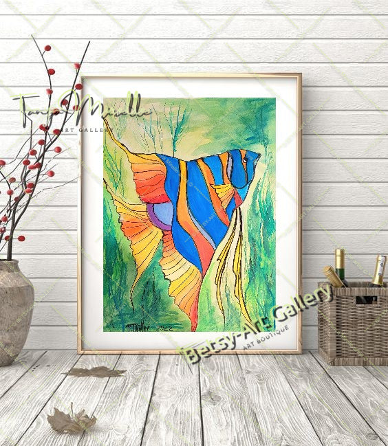 Vibrant Caribbean Fish Watercolor Painting - Tropical Wall Art No Frame abstract expressionism birthday gift Caribbean fish colorful painting fish painting marine life modern wall art nautical art ocean decor paper painting sea life painting small painting tropical art vibrant fish art wall art home decor watercolor art watercolor fish watercolor painting watercolor sea art