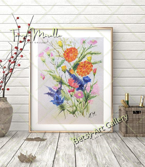 Watercolor Painting Flowers of Mediterranean, Botanical Wall Art No Frame abstract expressionism art print birthday gift blooming garden art botanical print colorful painting floral art floral painting garden painting gift for mom mediterranean art modern art modern wall art nature painting paper painting small painting wall art home decor watercolor floral watercolor flowers watercolor landscape watercolor painting wildflowers painting