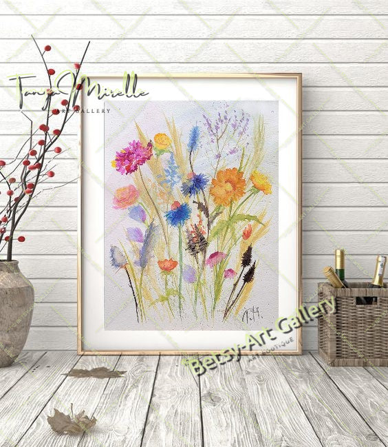 Watercolor Wildflowers Painting, Botanical Wall Art No Frame #3 abstract expressionism art print birthday gift blooming garden art botanical print colorful painting floral art floral painting garden painting gift for mom mediterranean art modern art modern wall art nature painting paper painting small painting wall art home decor watercolor floral watercolor flowers watercolor landscape watercolor painting wildflowers painting