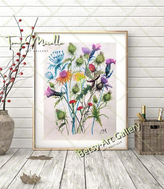 Watercolor Wildflowers Painting, Botanical Wall Art #2 No Frame abstract expressionism art print birthday gift blooming garden art botanical print colorful painting floral art floral painting garden painting gift for mom mediterranean art modern art modern wall art nature painting paper painting small painting wall art home decor watercolor floral watercolor flowers watercolor landscape watercolor painting