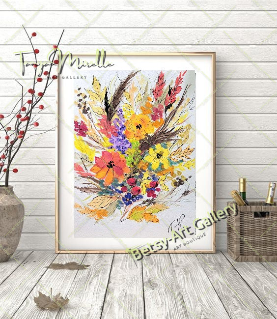 Watercolor Autumn Wild Flowers Painting, Botanical Wall Art No Frame abstract expressionism art print birthday gift blooming garden art botanical print colorful painting floral art floral painting garden painting gift for mom mediterranean art modern art modern wall art nature painting paper painting small painting wall art home decor watercolor floral watercolor flowers watercolor landscape watercolor painting